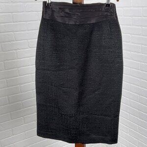 Elie‎ Tahari Skirt Women 10 Black Satin Ruched Waist Lined Texture Formal Lined